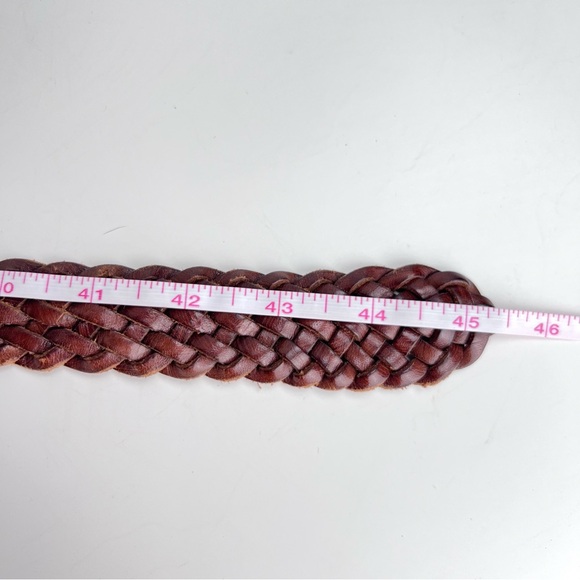 Italian Leather Brown Braided Belt EuroMetal Silver Tone Buckle 38 EUC - Picture 5 of 5